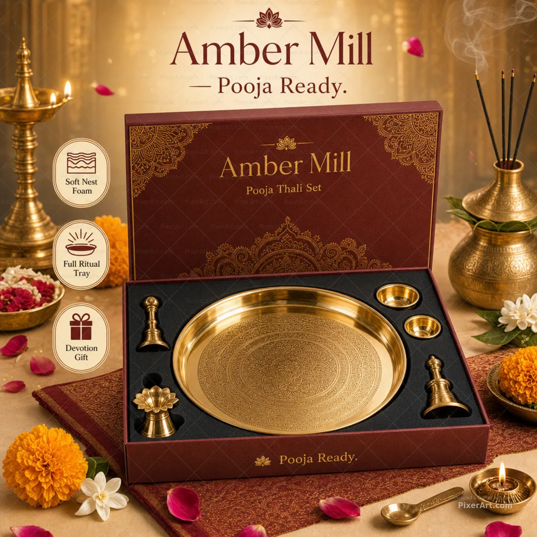 Amber Mill Pooja Thali Metal Set Gift Box