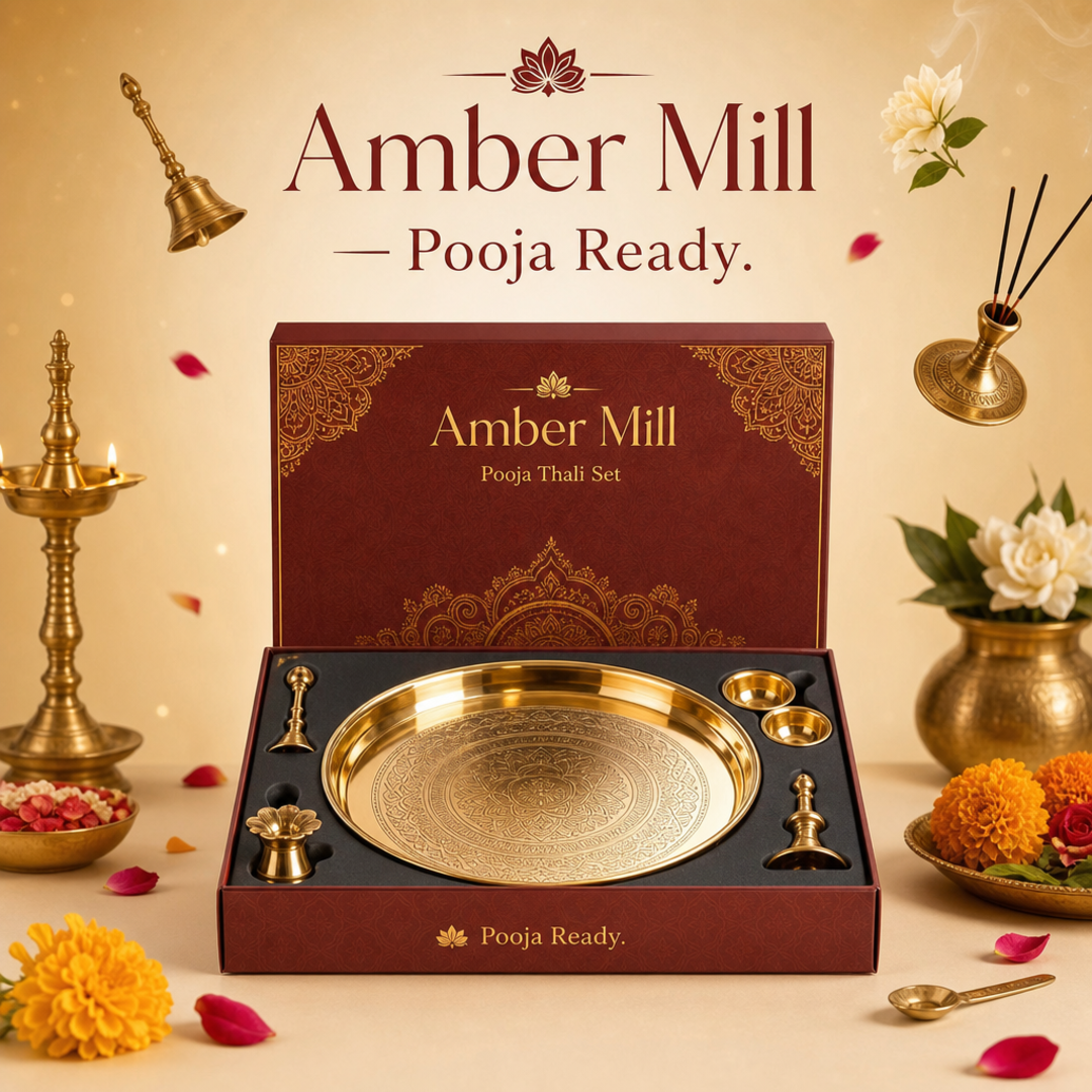 Amber Mill Pooja Thali Metal Set Gift Box