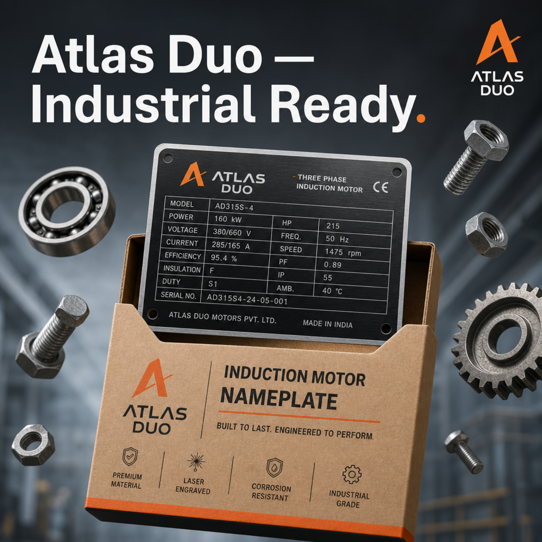 Atlas Duo Industrial Motor Nameplate + Carton Sleeve
