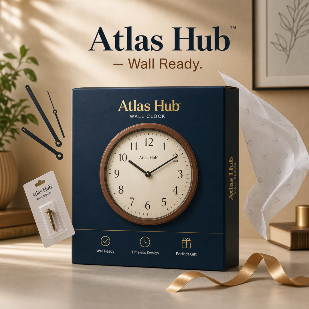 Atlas Hub Wall Clock Retail Gift Carton
