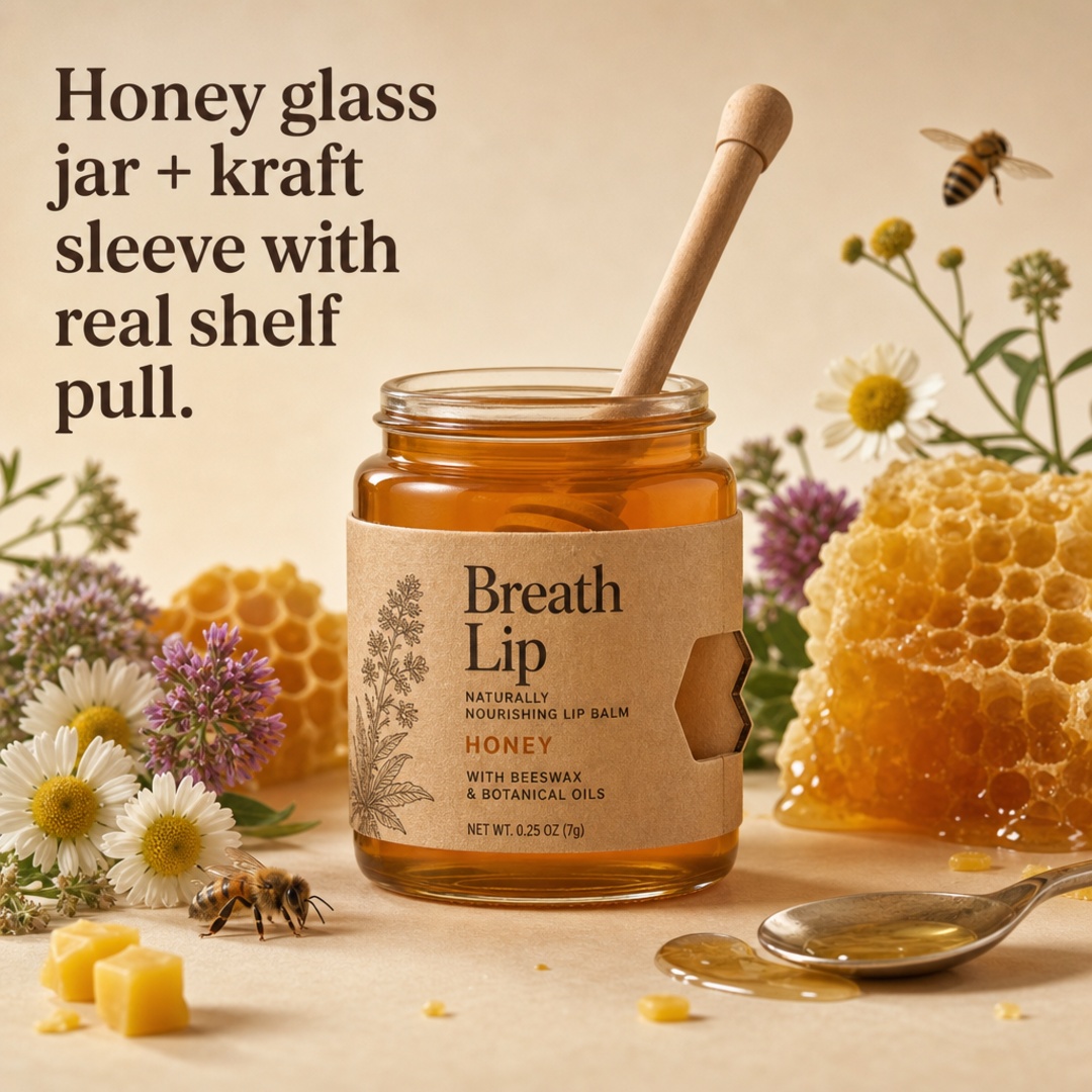 Breath Lip Honey glass jar + kraft sleeve