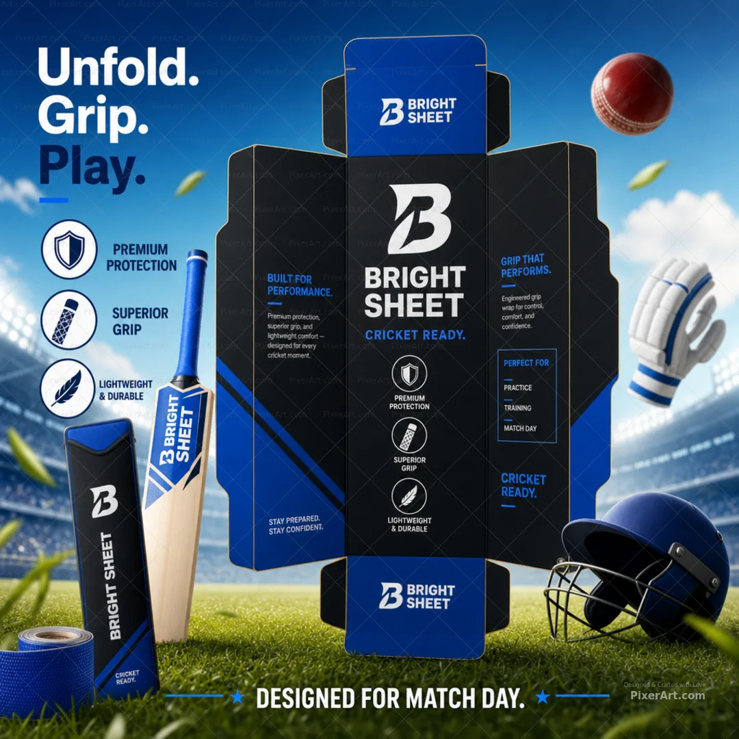 Bright Sheet Cricket Bat Retail Sleeve + Grip Wrap