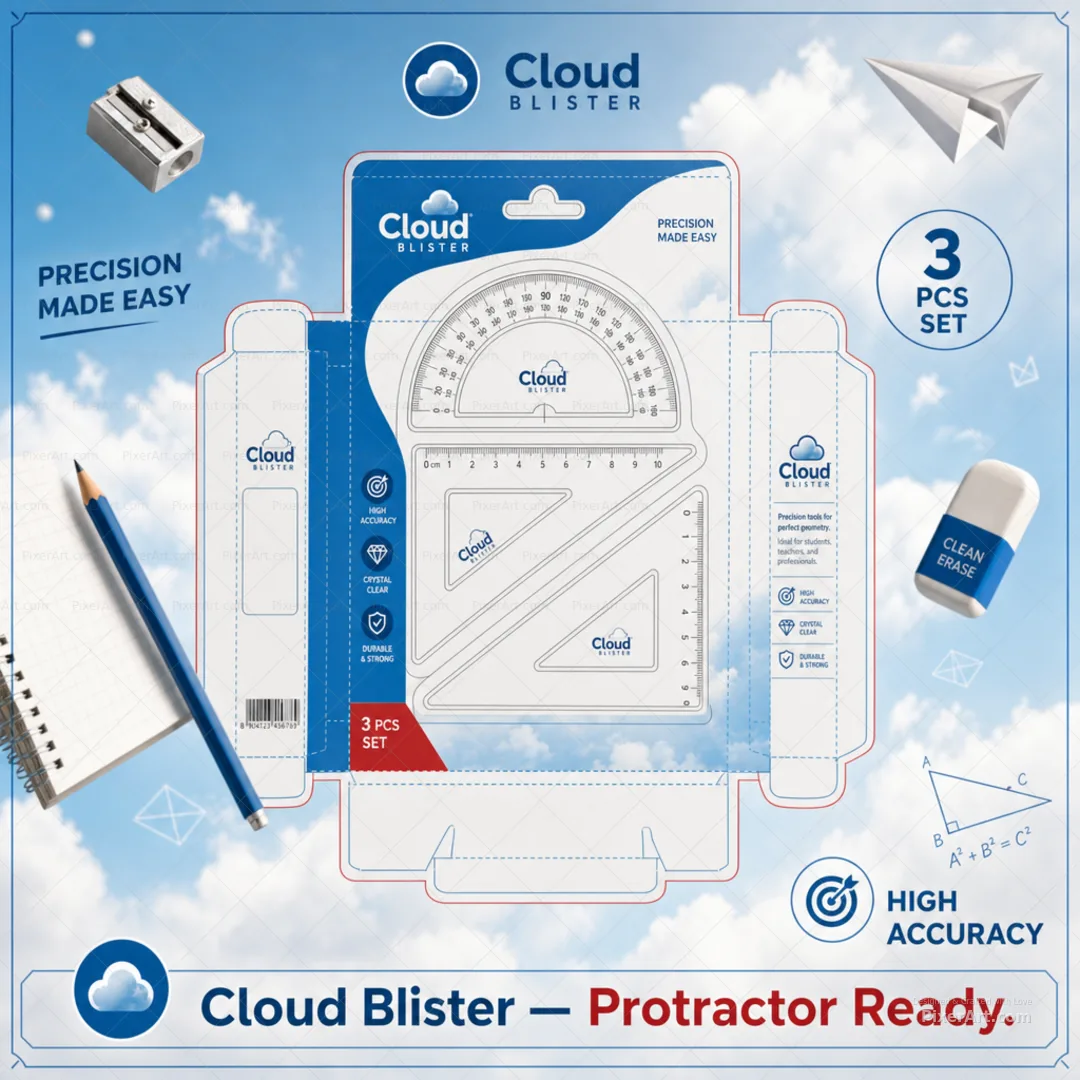 Cloud Blister Protractor + Set-Square Blister Trio