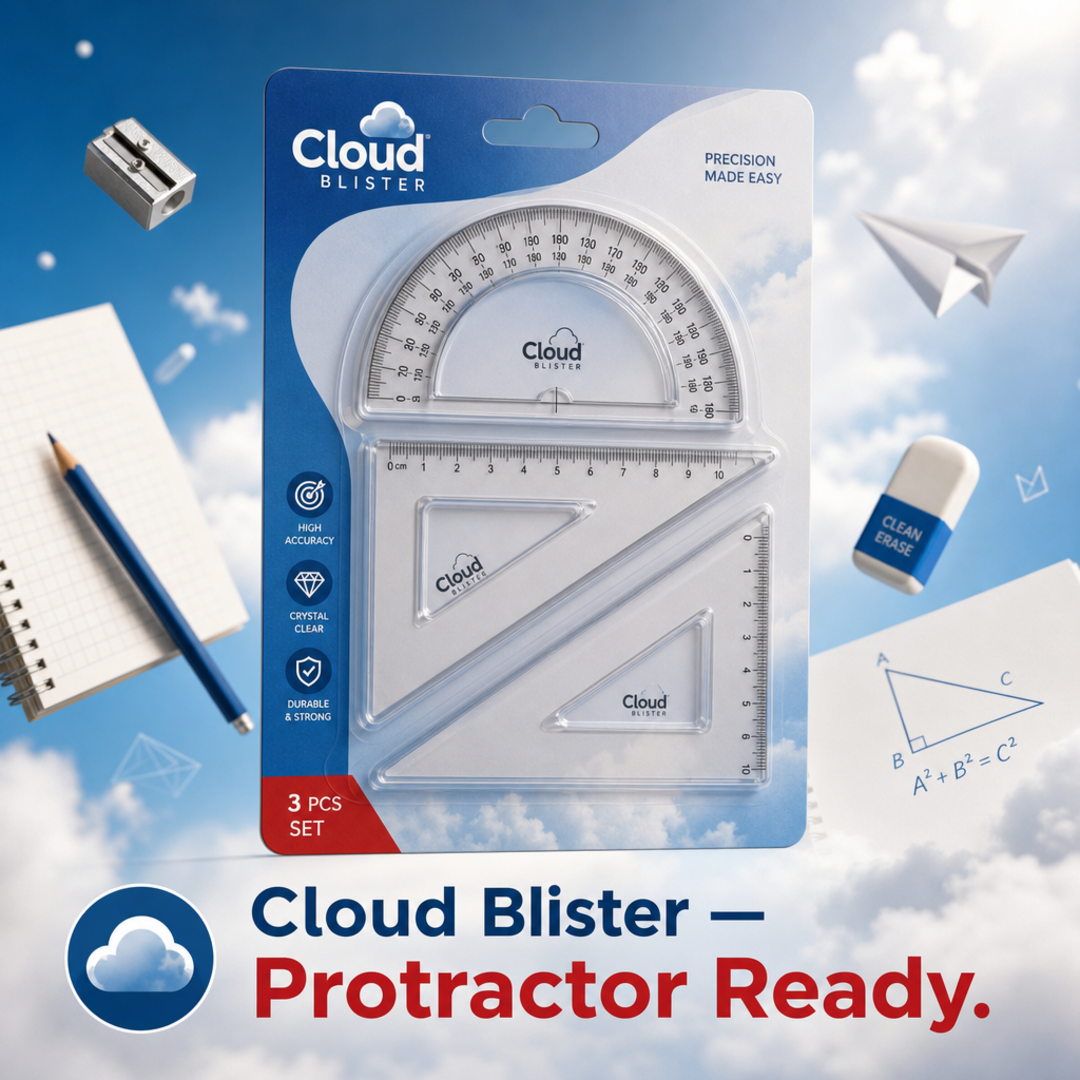 Cloud Blister Protractor + Set-Square Blister Trio