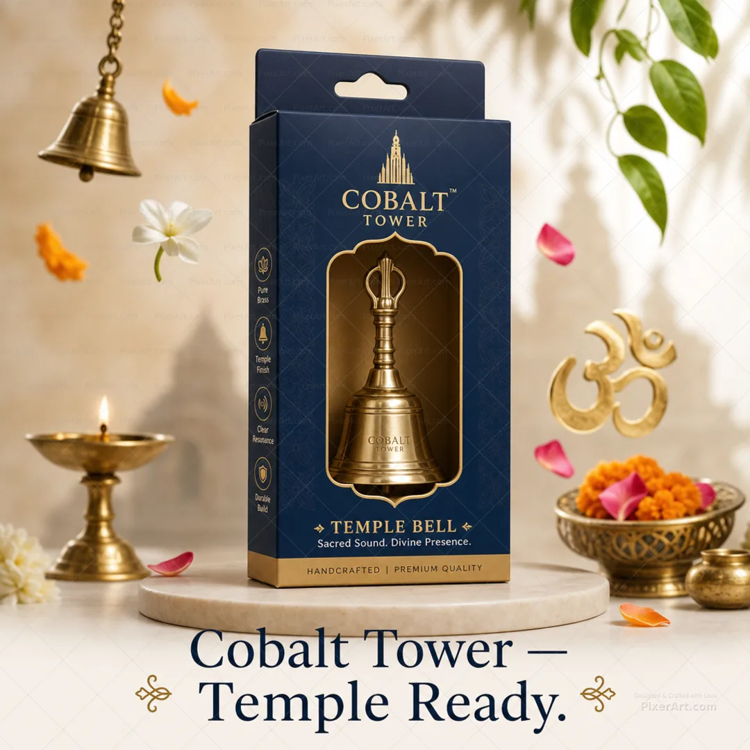 Cobalt Tower Temple Bell Retail Hang Carton