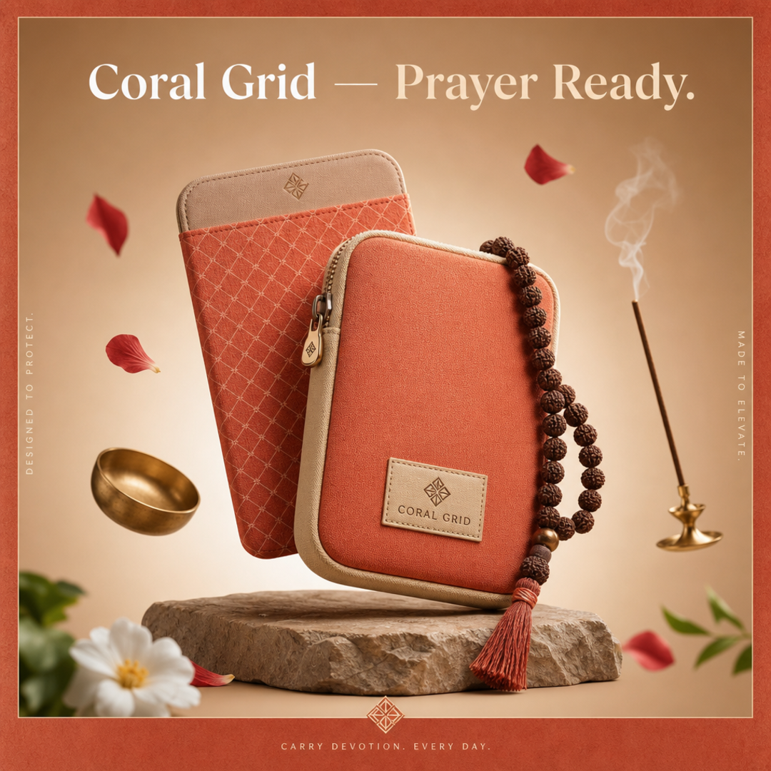 Coral Grid Prayer Beads / Mala Pouch + Sleeve