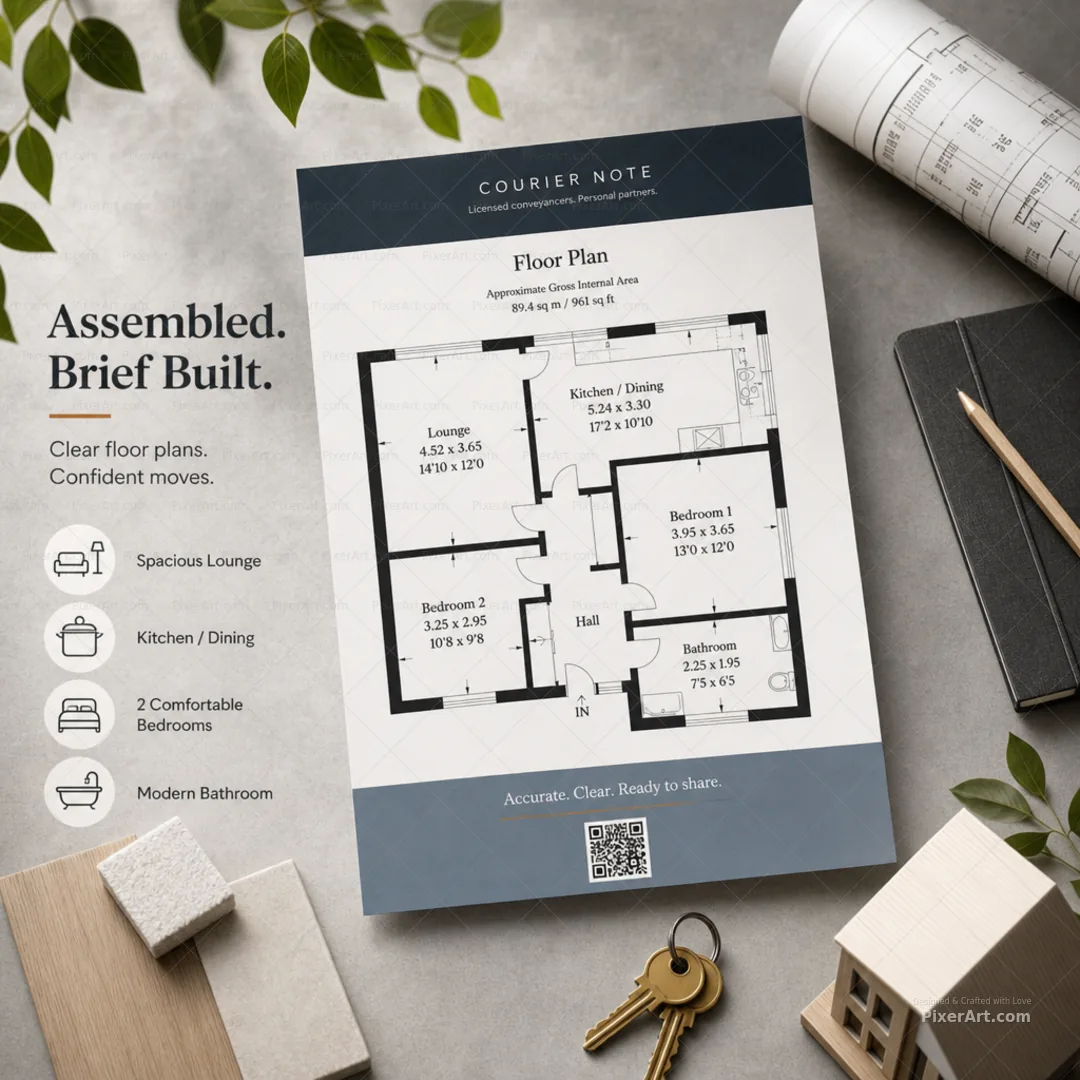 Courier Note Floor-plan leaflet + QR