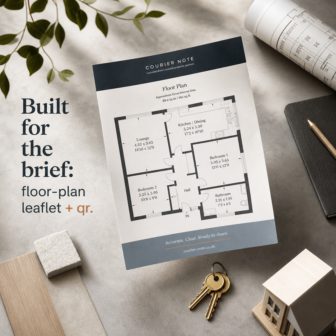 Courier Note Floor-plan leaflet + QR