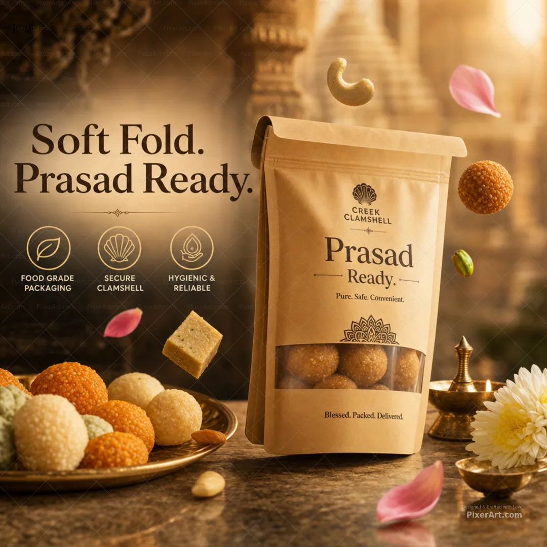Creek Clamshell Prasad Takeaway Kraft Pouch