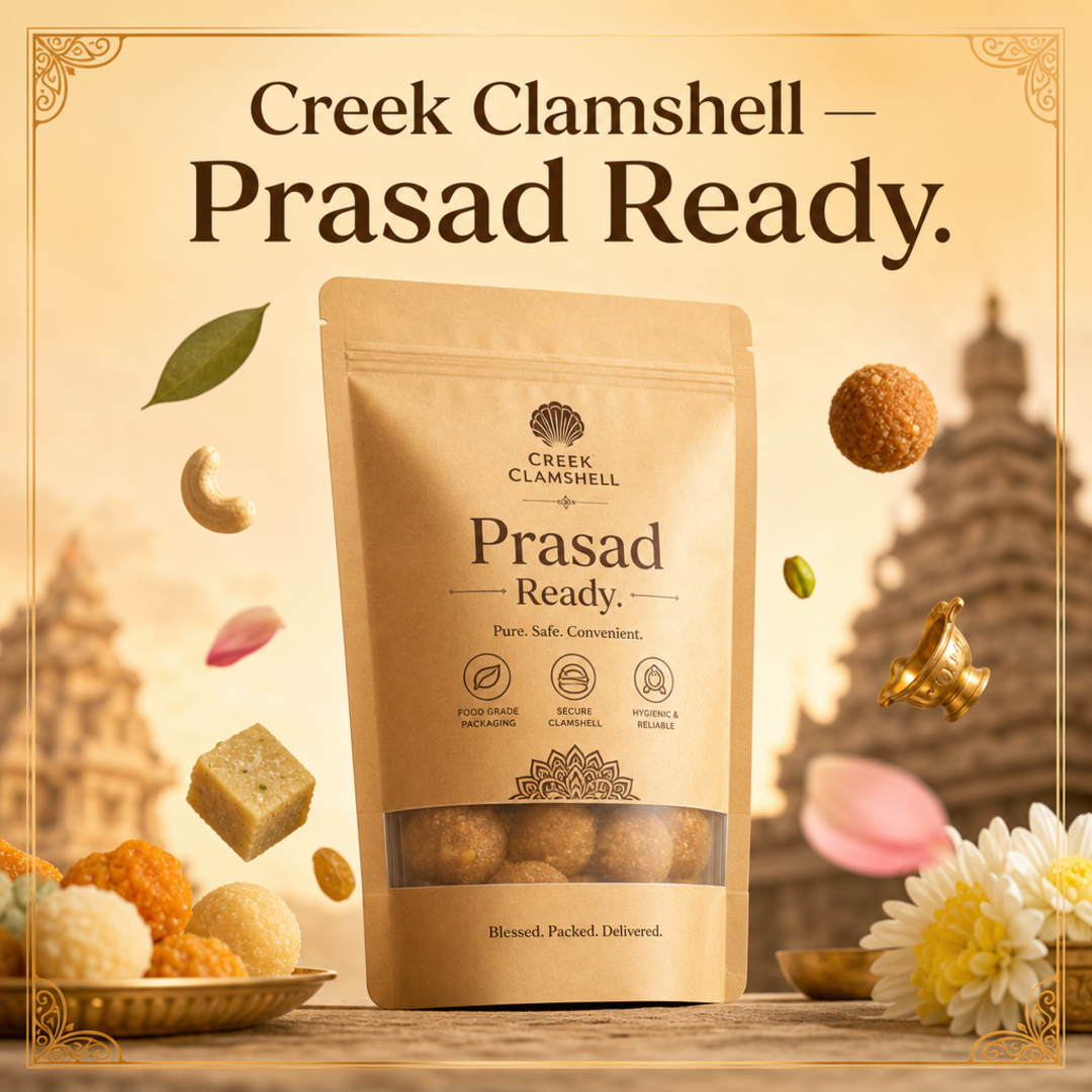 Creek Clamshell Prasad Takeaway Kraft Pouch