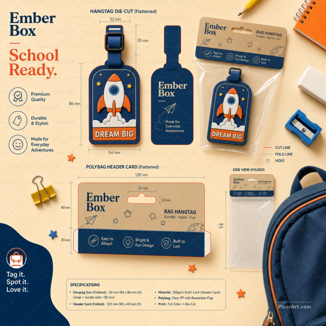 Ember Box School Bag Hangtag + Polybag