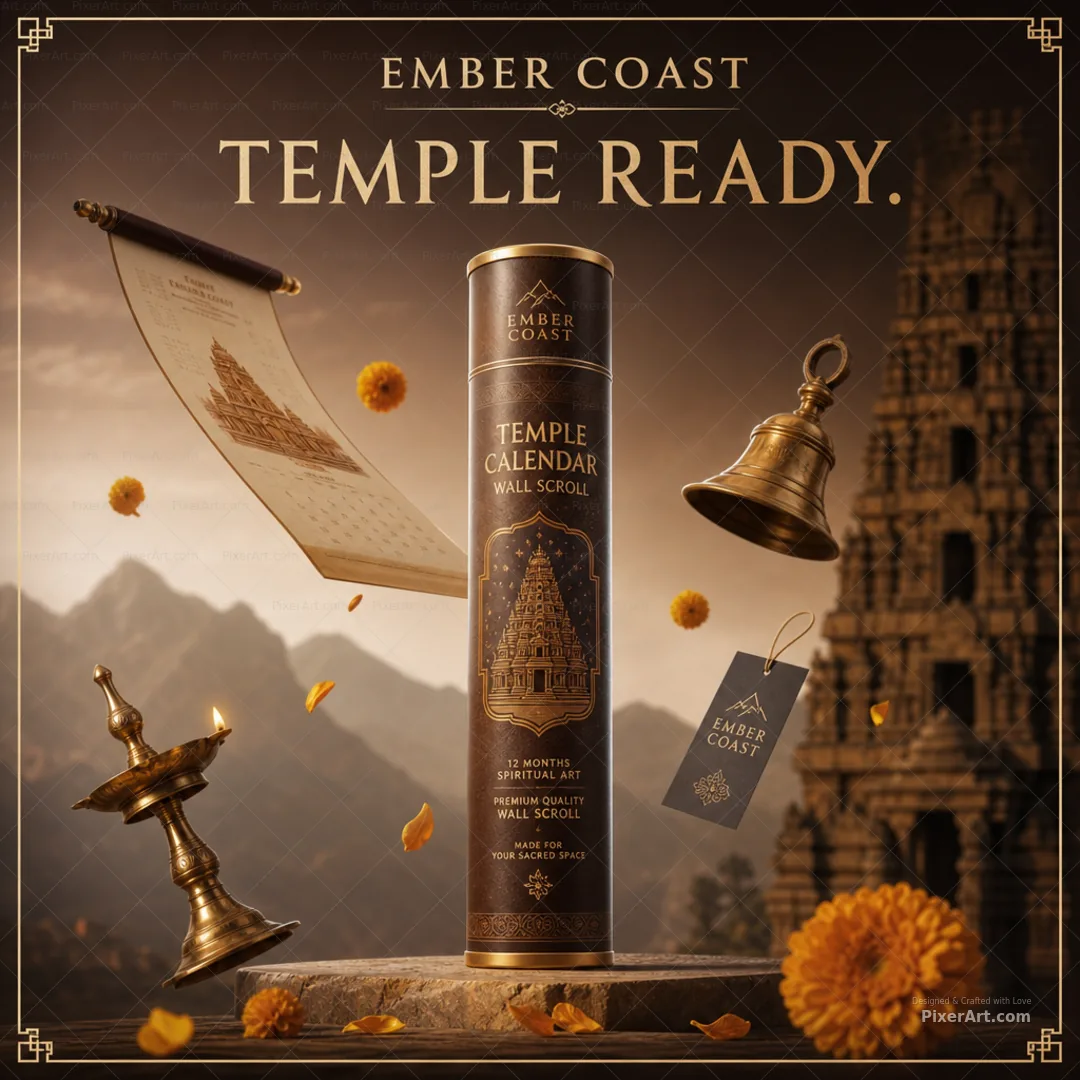 Ember Coast Temple Calendar Wall Scroll Tube