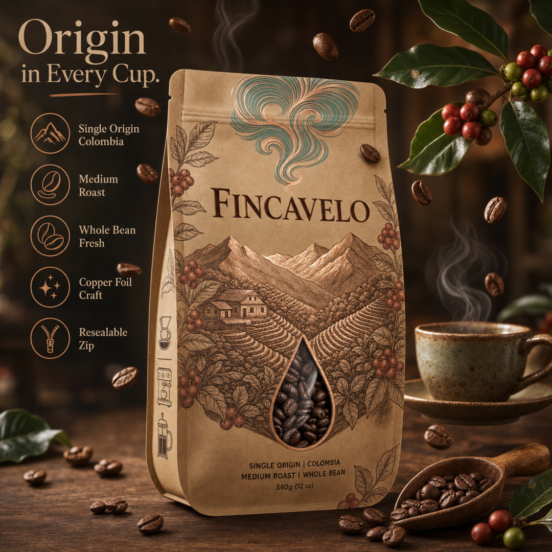 Fincavelo Colombia Woodcut Kraft Pouch