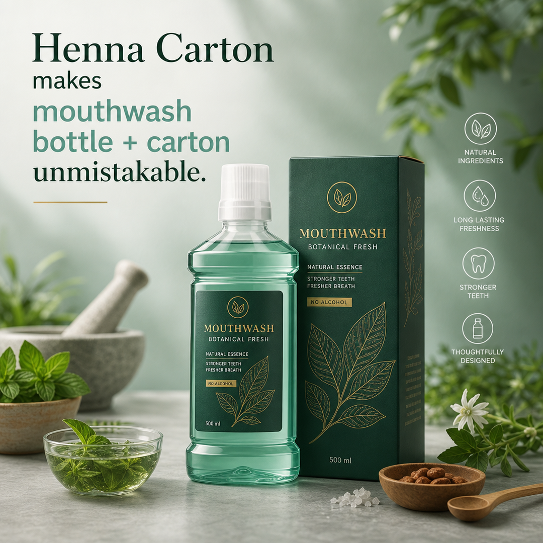 Henna Carton Mouthwash bottle + carton