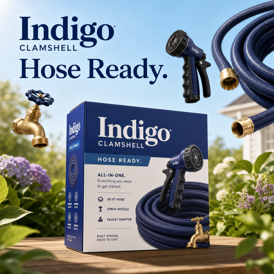 Indigo Clamshell Garden Hose Reel Carton