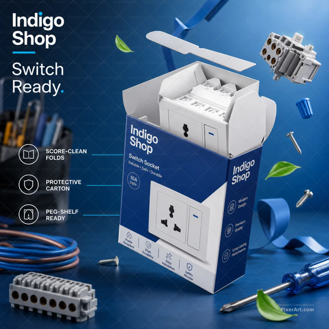 Indigo Shop Switch / Socket Retail Carton