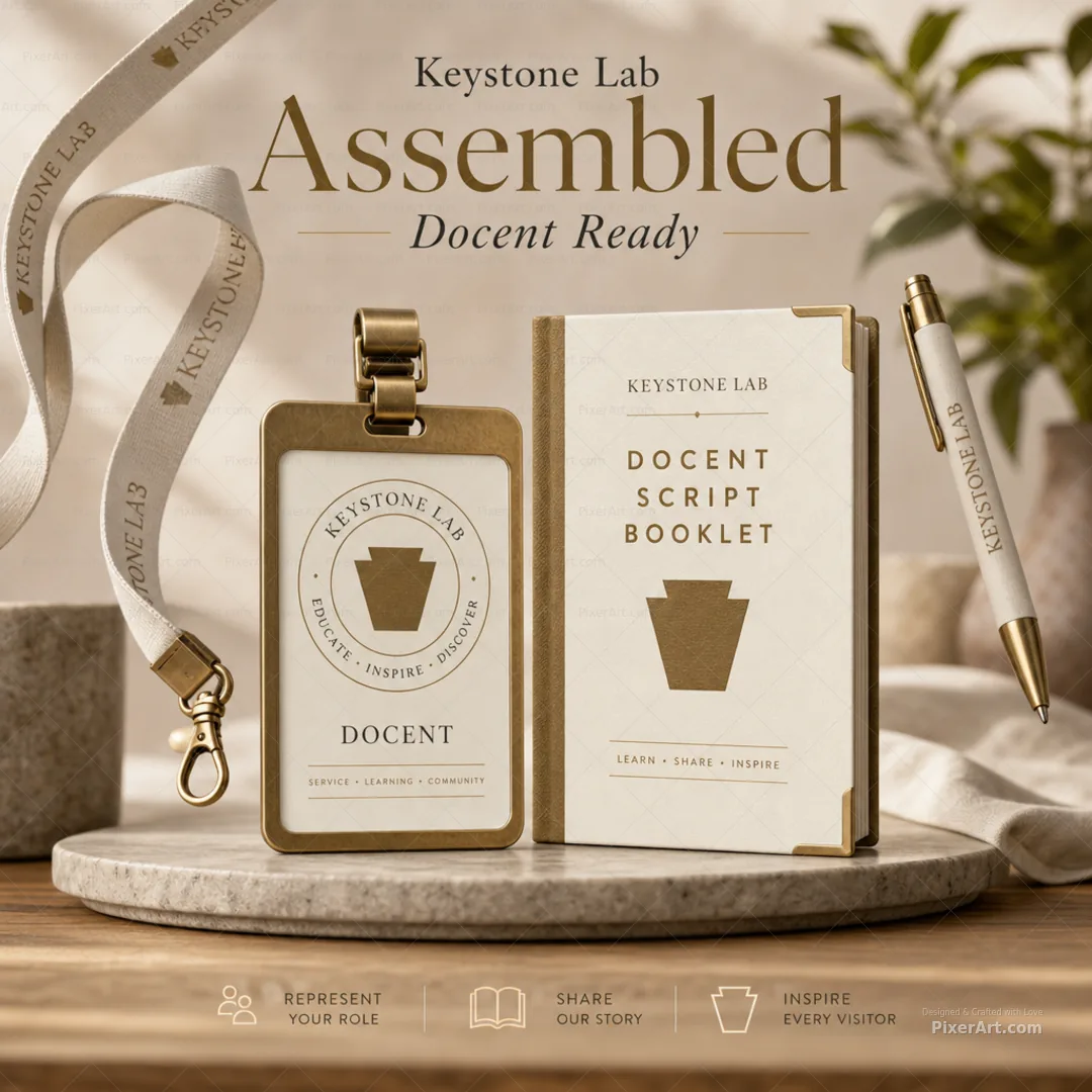 Keystone Lab Docent Badge + Script Booklet Duo