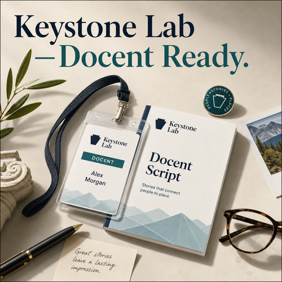 Keystone Lab Docent Badge + Script Booklet Duo
