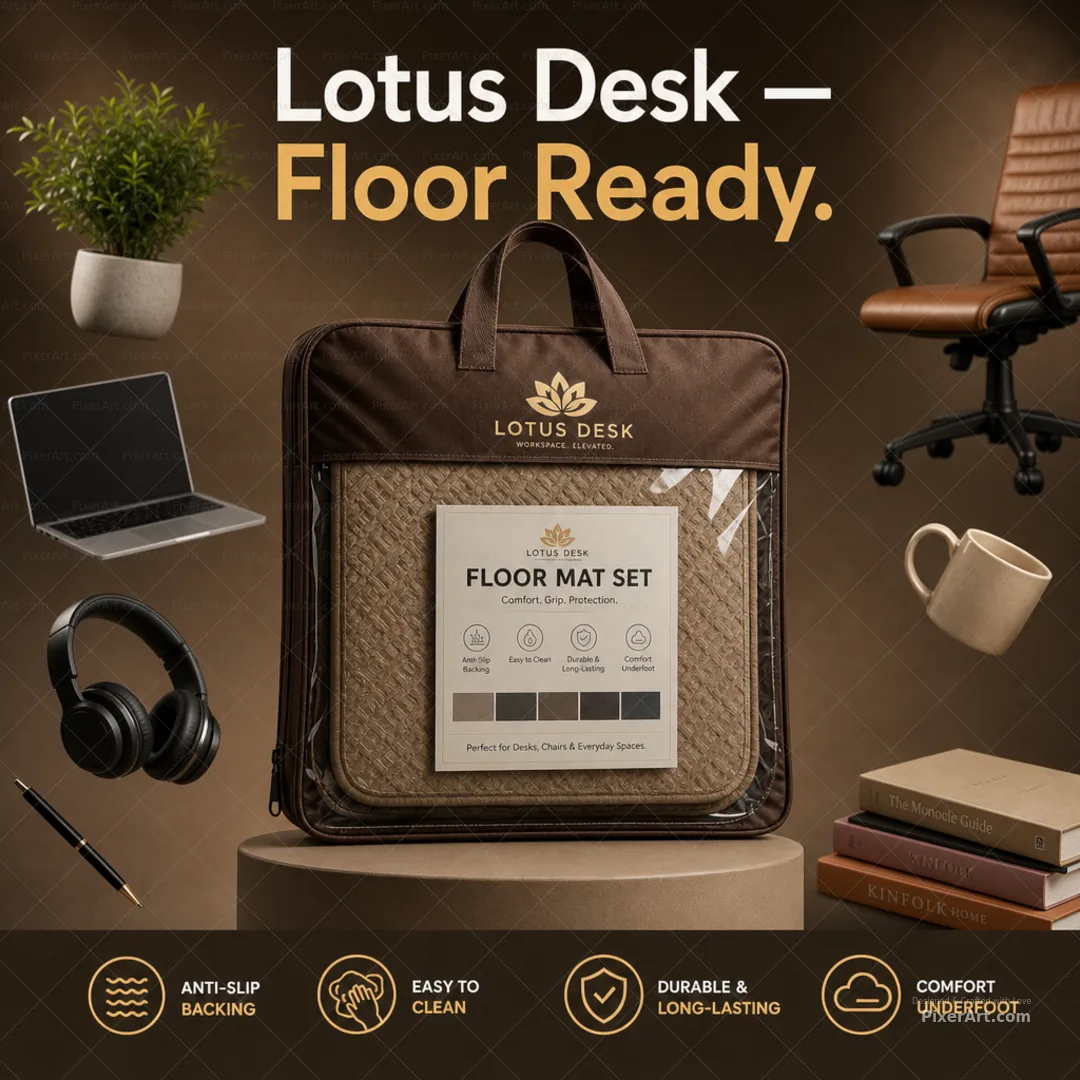 Lotus Desk Floor Mat Set Retail Bag