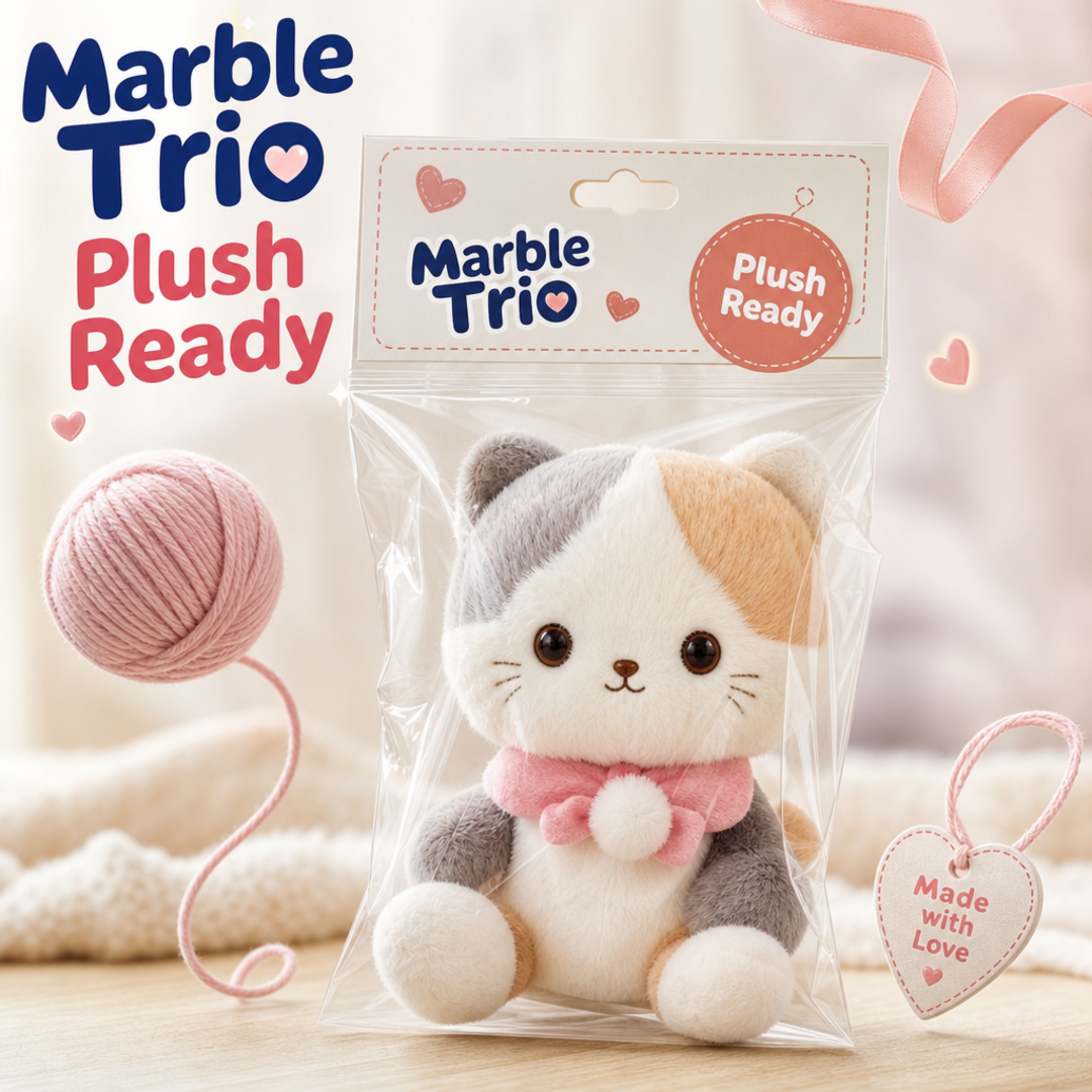 Marble Trio Plush Soft Toy Hangtag Polybag