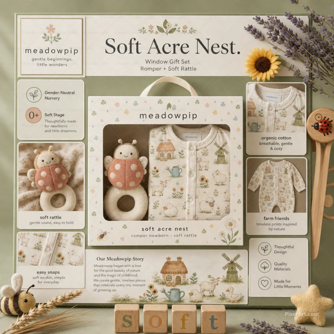 Meadowpip Soft Acre Nest Romper & Rattle