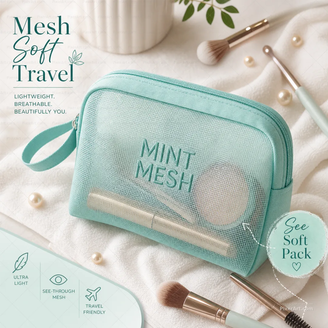Mint Mesh Travel Pouch