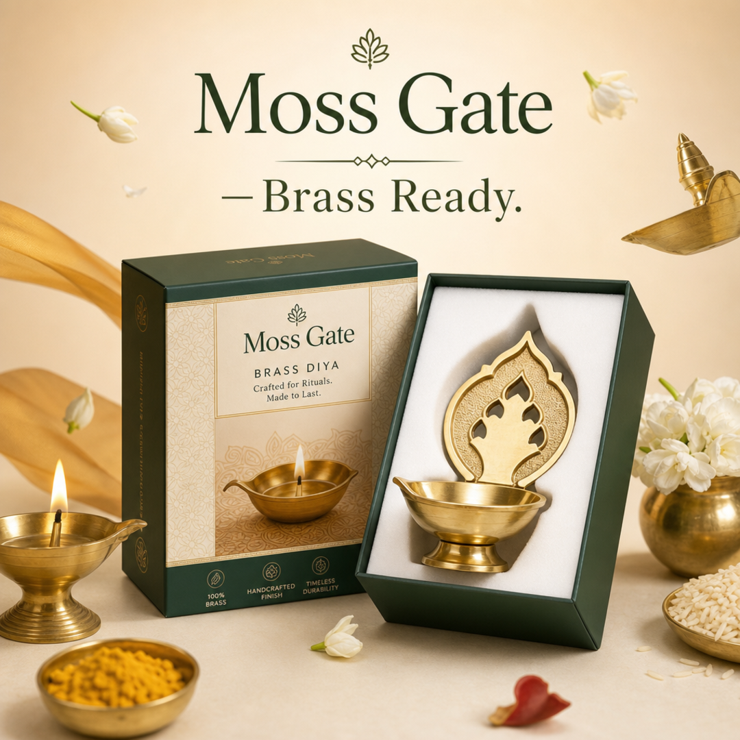 Moss Gate Brass Diya Retail Carton + Foam Nest
