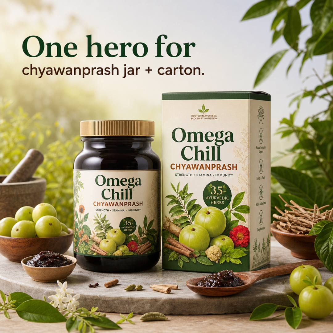 Omega Chill Chyawanprash jar + carton