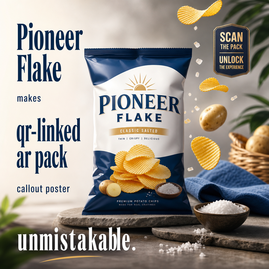 Pioneer Flake QR-linked AR pack callout poster