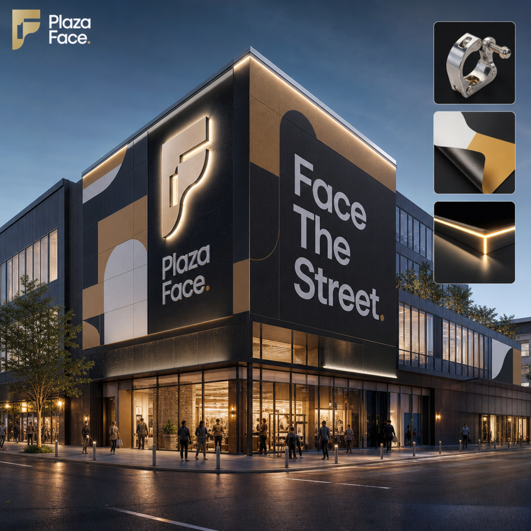 Plaza Face Building Facade Branding