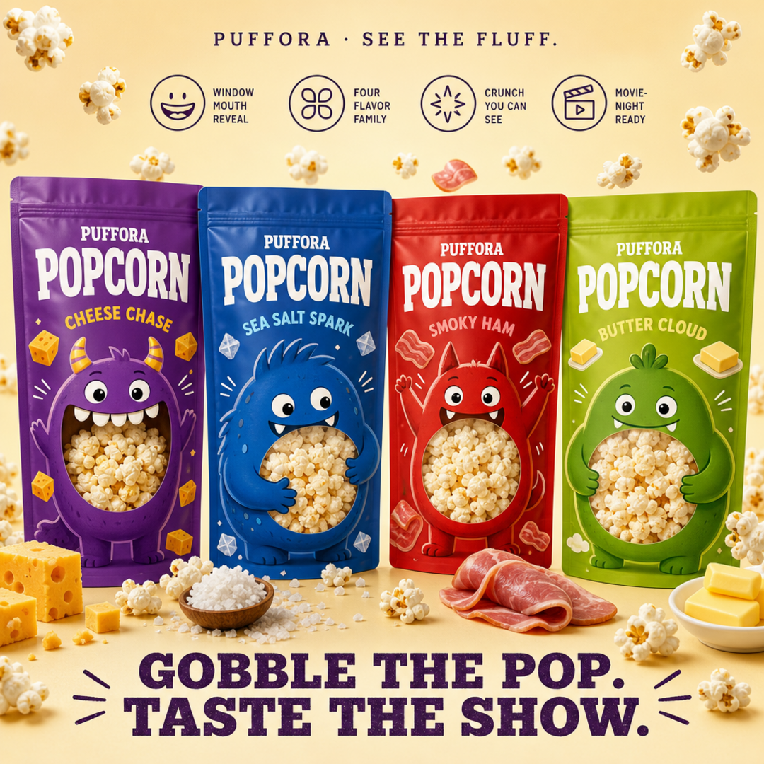 Puffora Monster-Window Popcorn Quartet