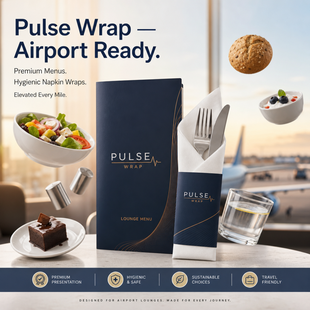 Pulse Wrap Airport Lounge Menu + Napkin System