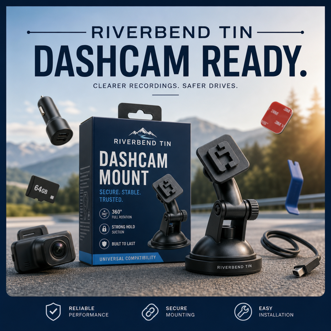Riverbend Tin Dashcam Retail Carton + Windshield Mount