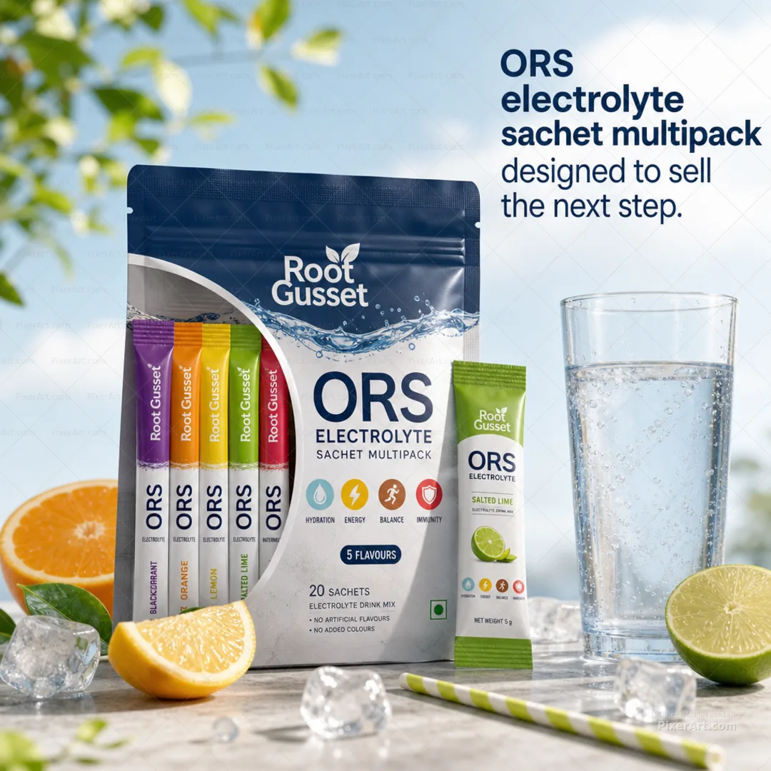 Root Gusset ORS electrolyte sachet multipack