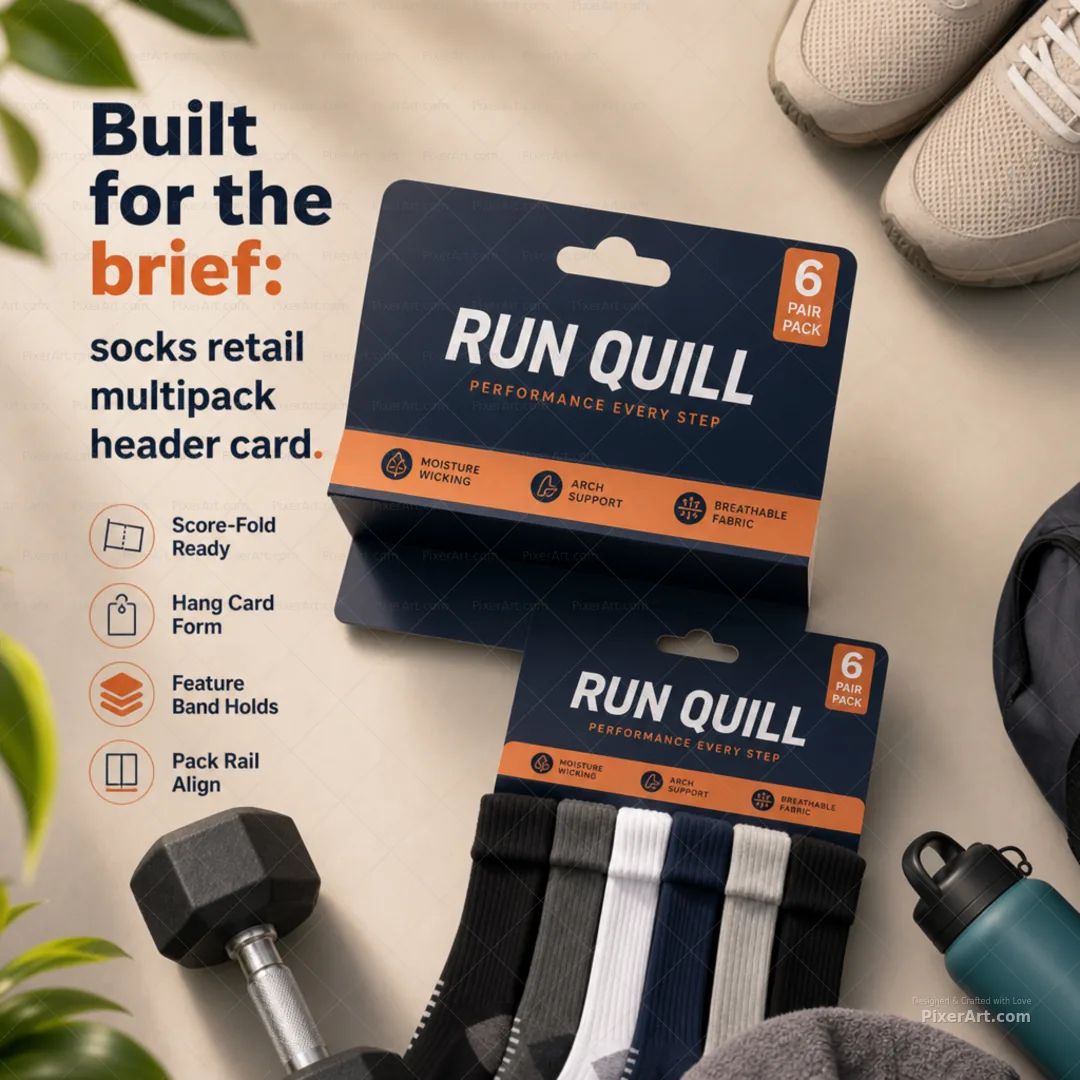 Run Quill Socks retail multipack header card