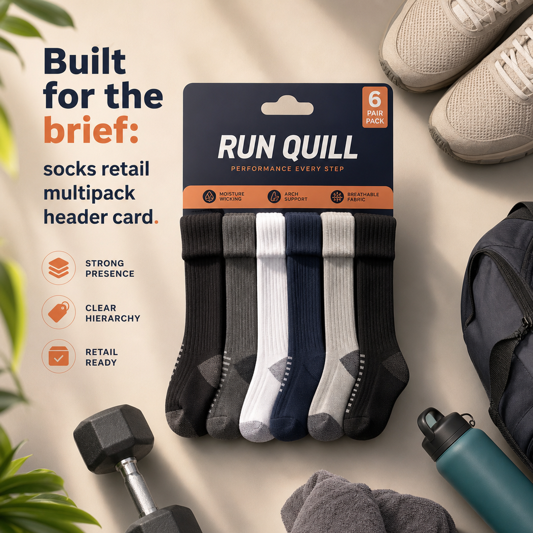 Run Quill Socks retail multipack header card