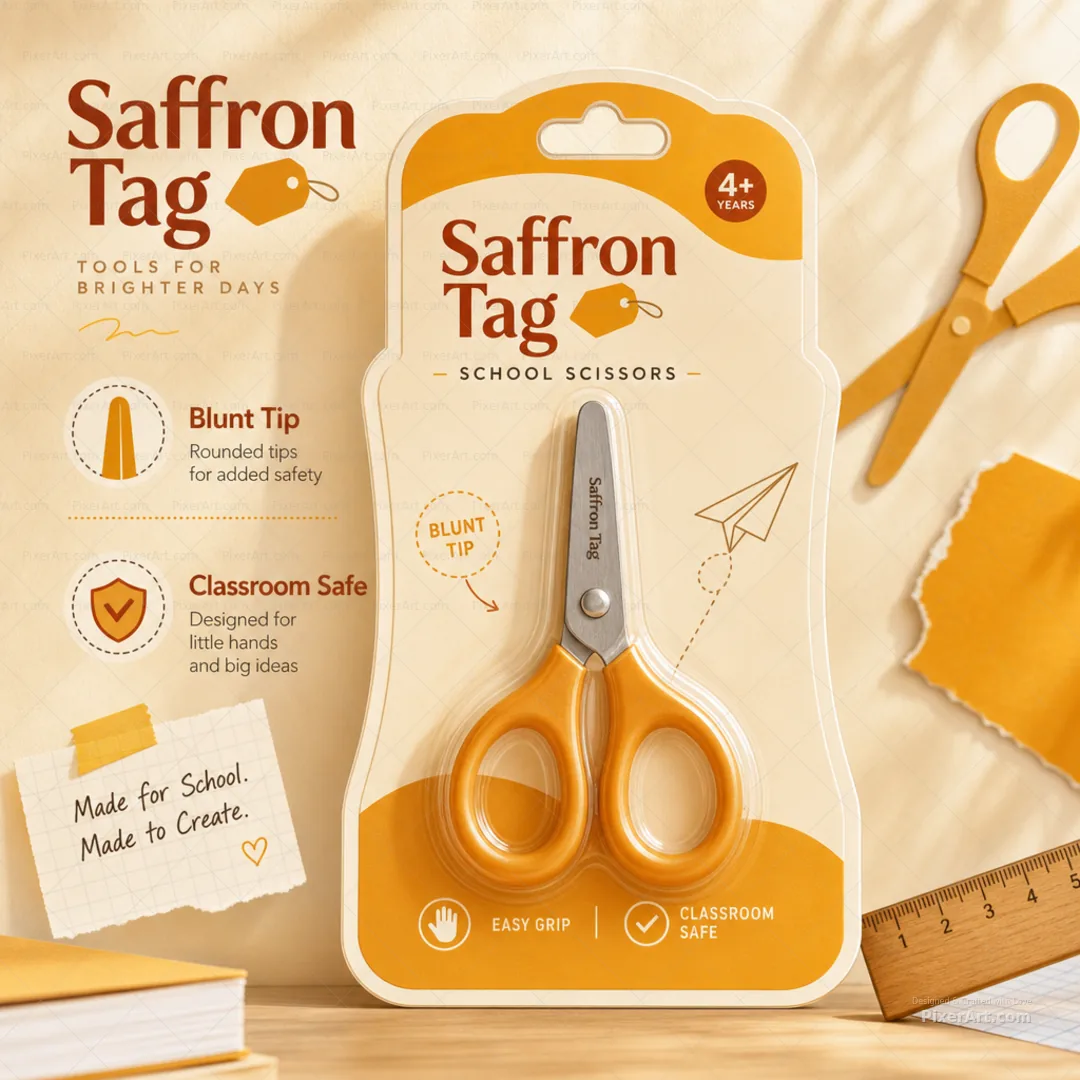 Saffron Tag School Scissors Blunt-Tip Blister