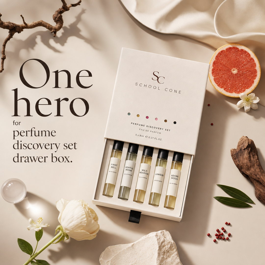 School Cone Perfume discovery set drawer box
