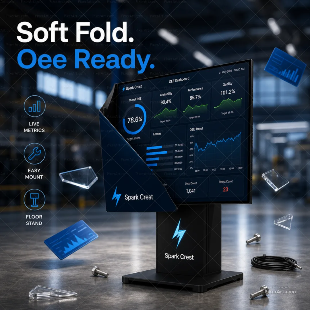 Spark Crest Oee Dashboard Floor Stand Graphic