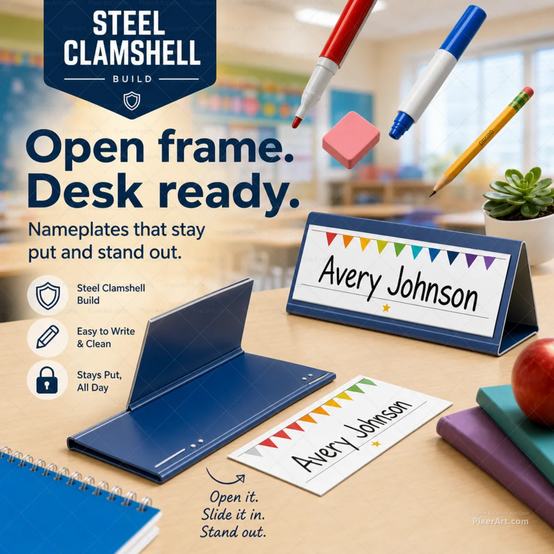Steel Clamshell Desk Nameplate Tent For Classroom
