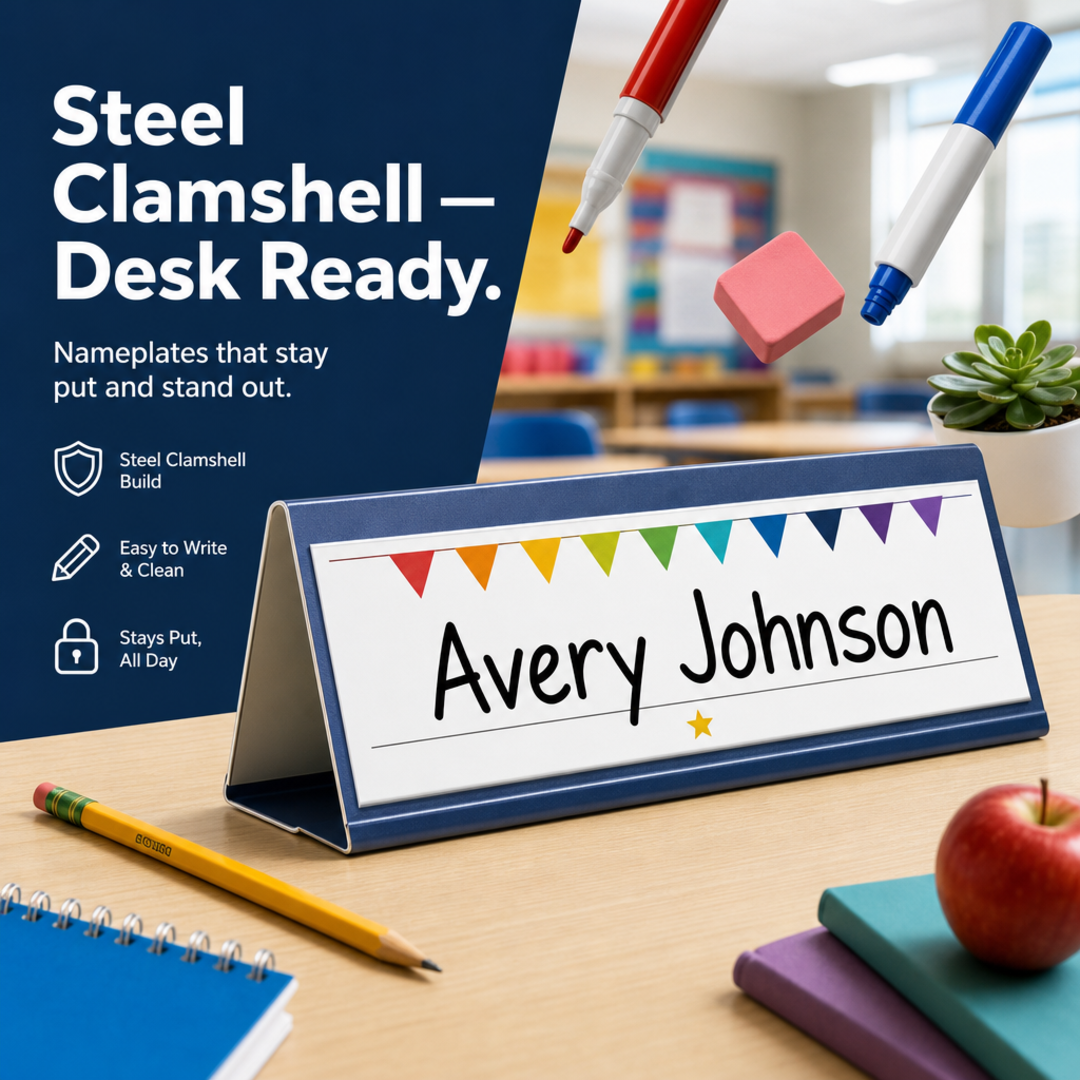 Steel Clamshell Desk Nameplate Tent For Classroom