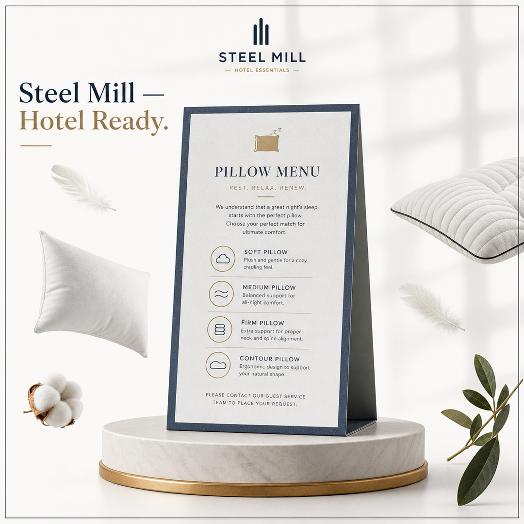 Steel Mill Hotel Pillow Menu Card
