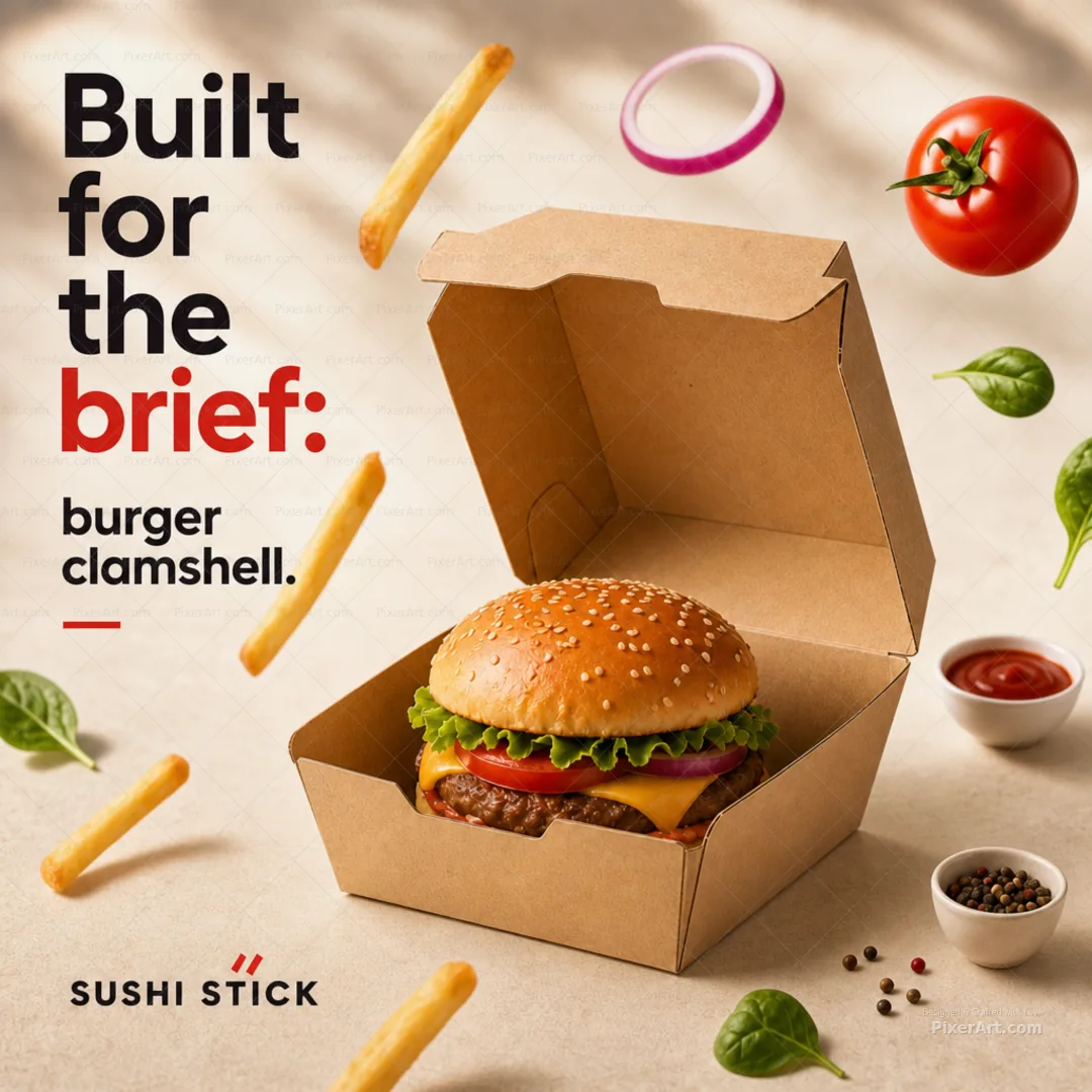 Sushi Stick Burger clamshell