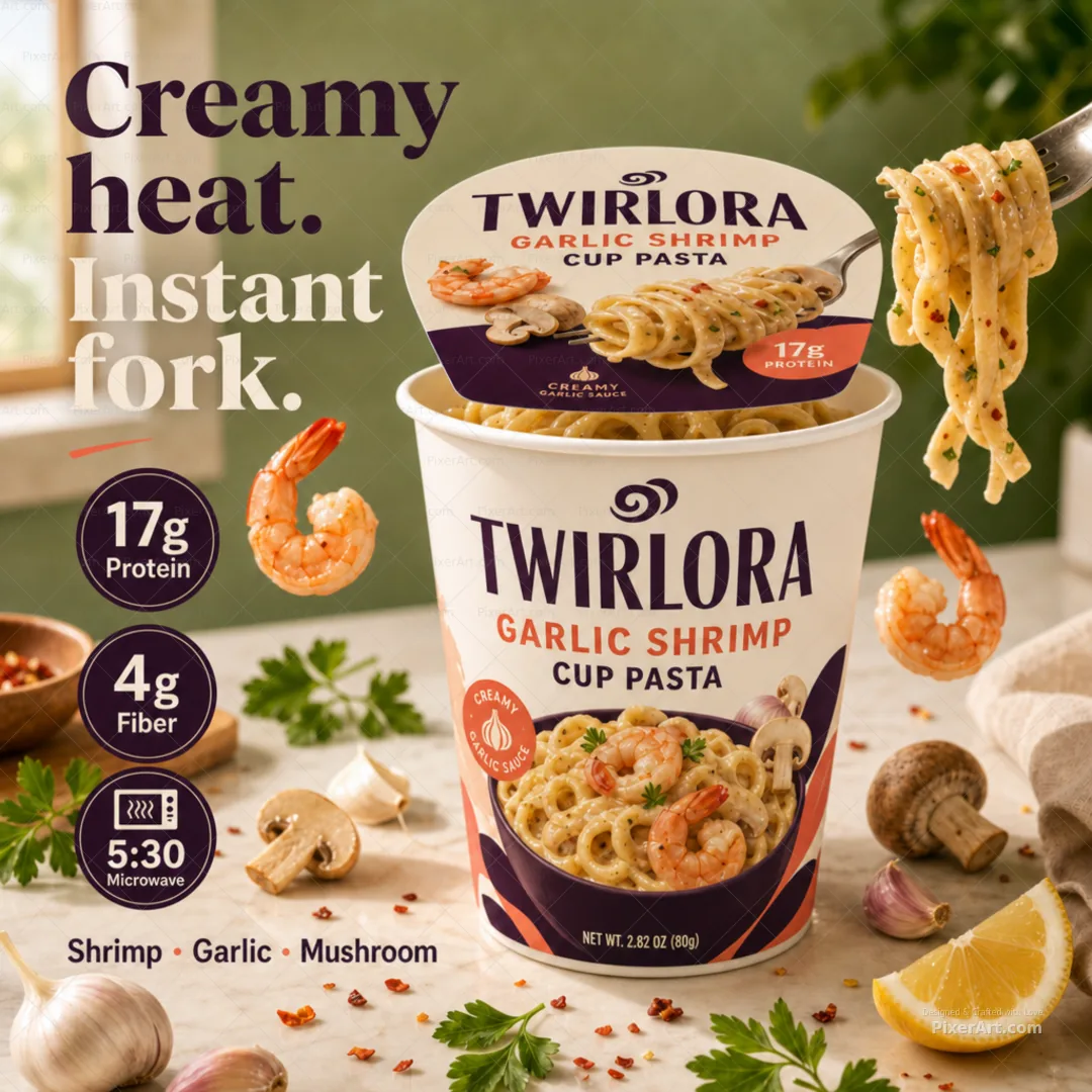 Twirlora Garlic Shrimp Cup Pasta