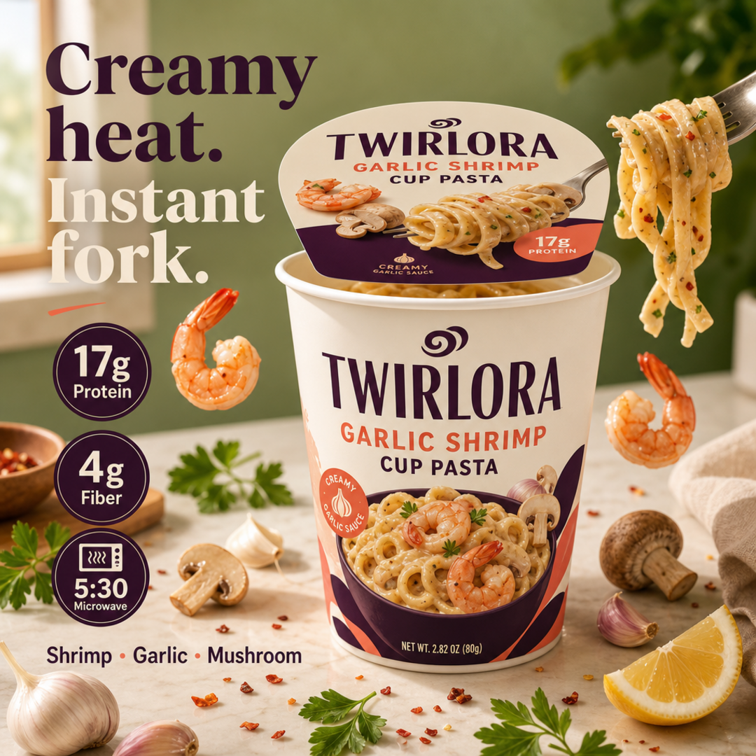 Twirlora Garlic Shrimp Cup Pasta