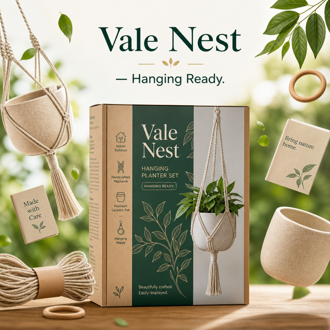 Vale Nest Hanging Planter Macramé + Pot Set Carton