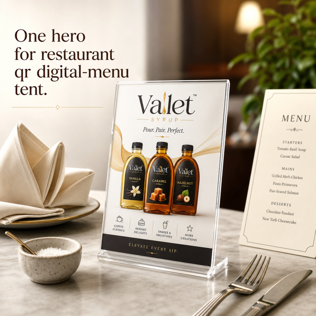 Valet Syrup Restaurant QR digital-menu tent