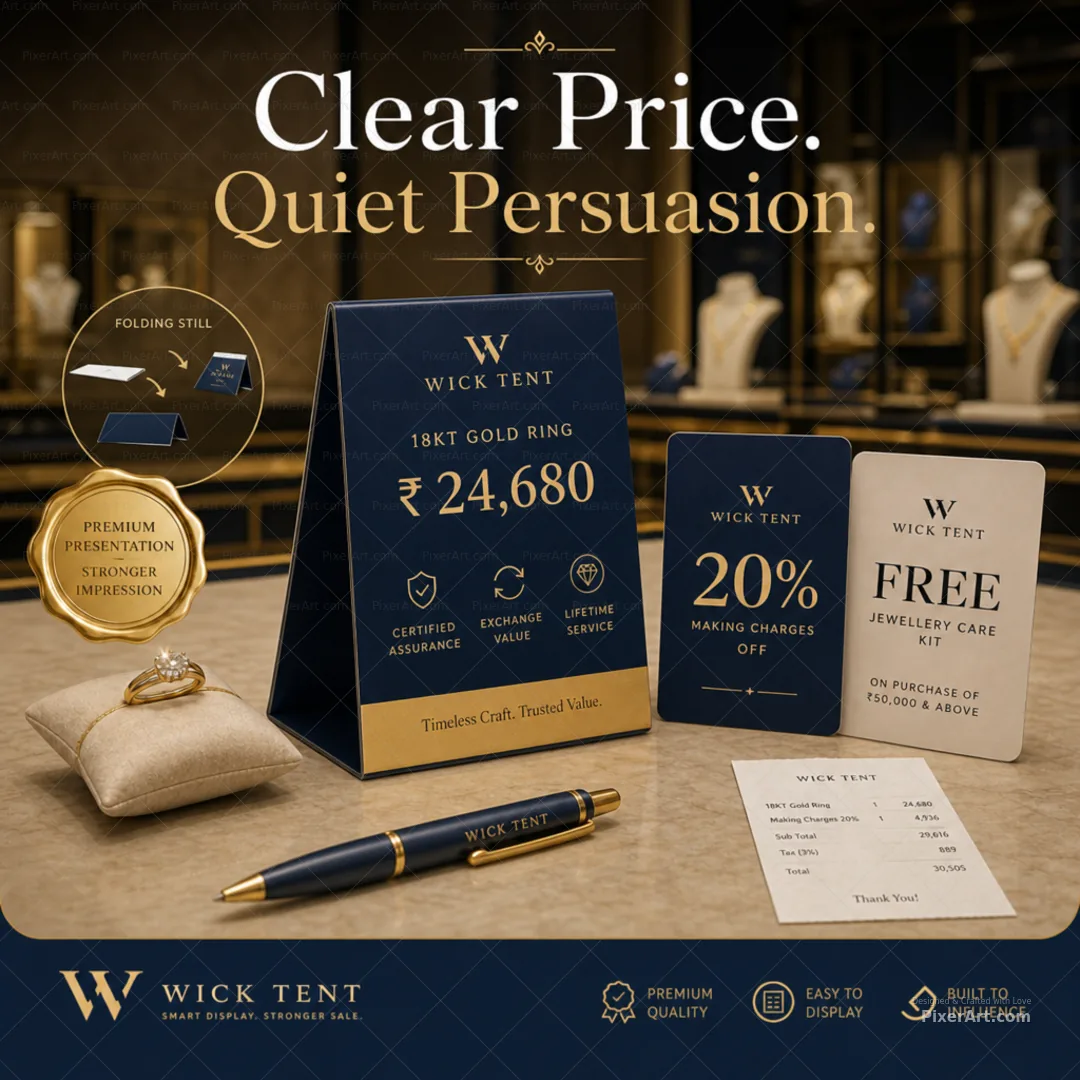 Wick Tent Jewellery Counter Price Card