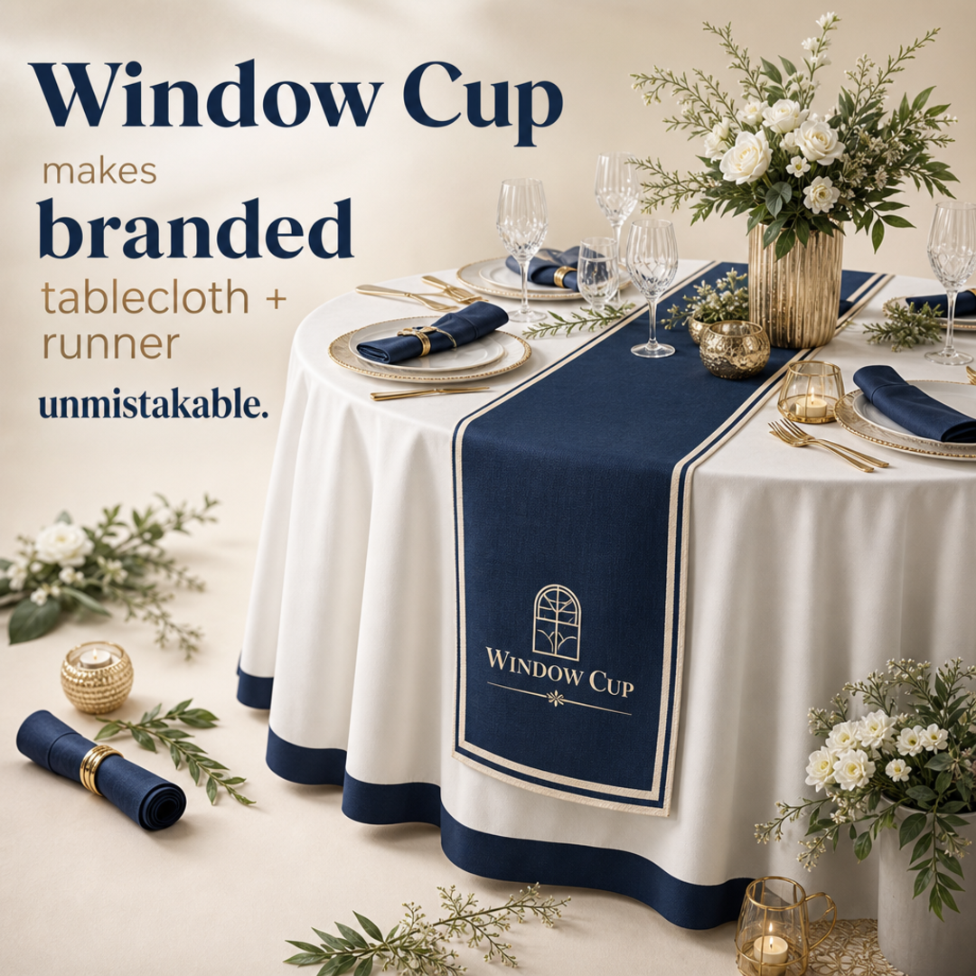 Window Cup Branded tablecloth + runner