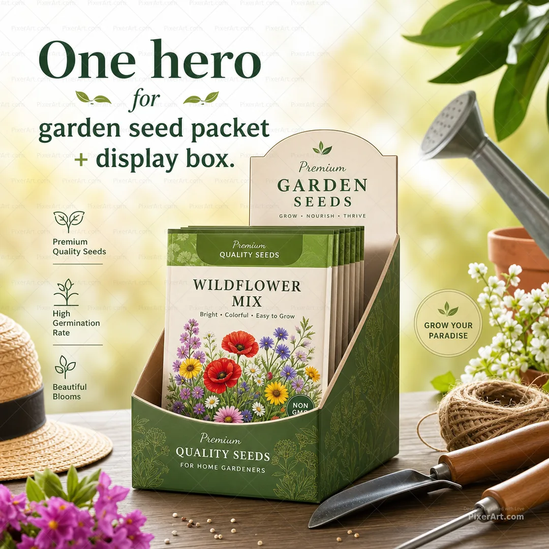 Wood File Garden seed packet + display box